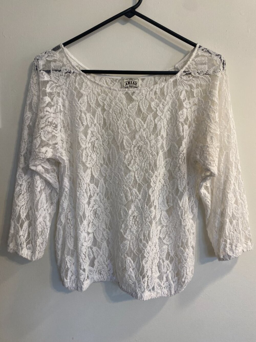 Ariat White Cream Sheer Lace Mesh Blouse Top Size Medium